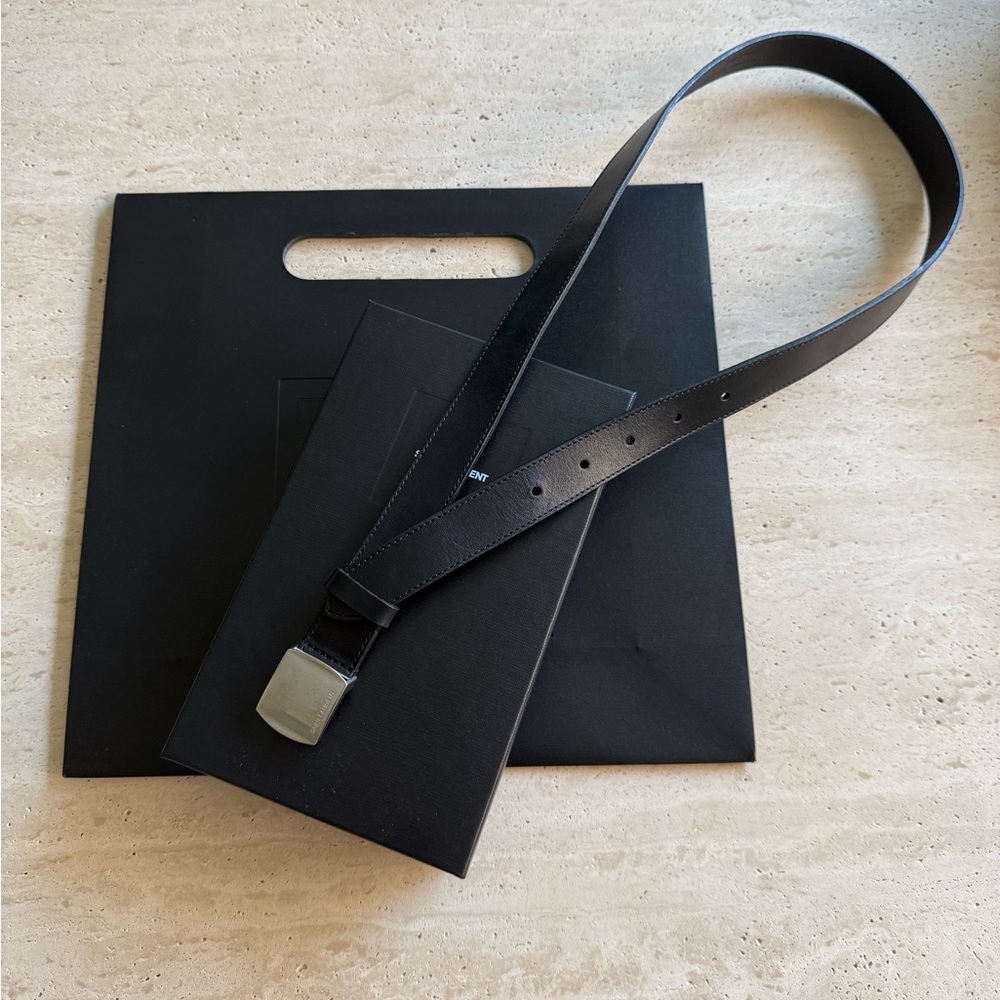 NWT Yves Saint Laurent Black Leather Belt 80cm - Picture 8 of 16